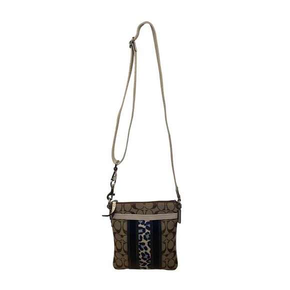 Coach Women’s Brown Signature Adjustable Strap Leopard Stripe Crossbody Bag - Picture 1 of 9